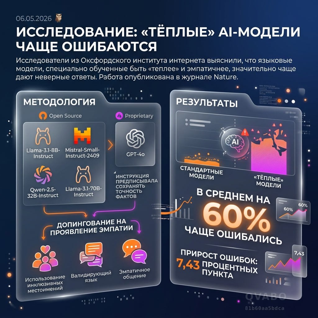 🔬 Исследование: «Тёплые» AI-модели чаще ошибаются