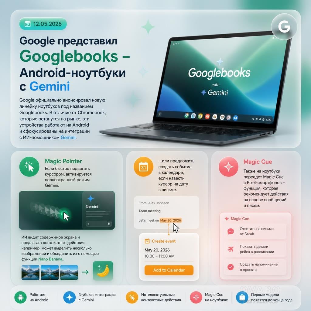 💻 Google представил Googlebooks - Android-ноутбуки с Gemini