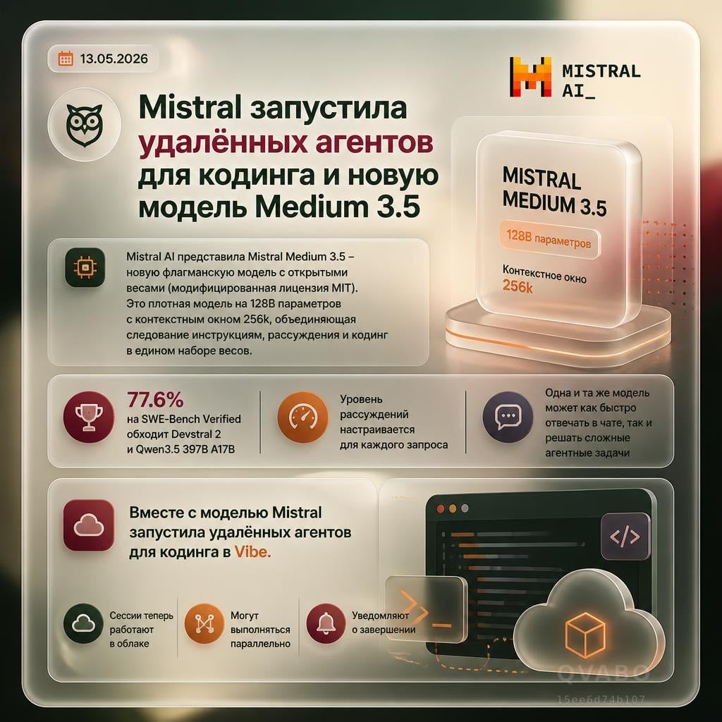 🔍 Mistral запустила удалённых агентов для кодинга и новую модель Medium 3.5